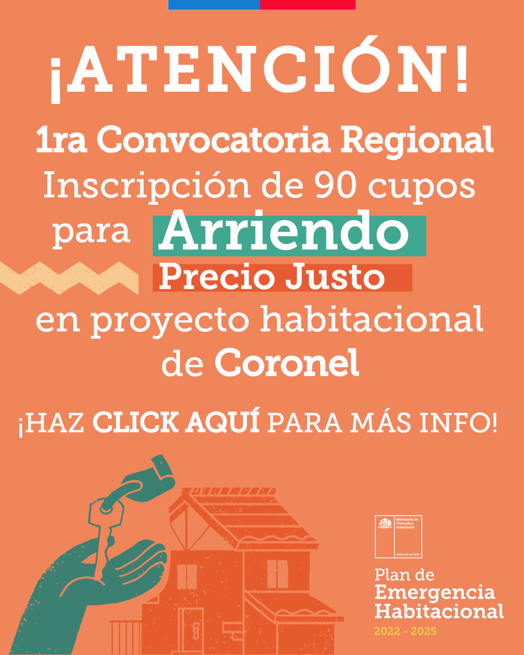 Imagen que anuncia primera convocatoria regional sobre postulación a programa de Arriendo a Precio Justo en proyecto habitacional de Coronel